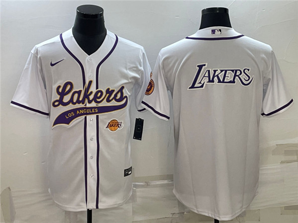 Men's Los Angeles Lakers White Team Big Logo With Patch Cool Base Stitched Baseball Jersey